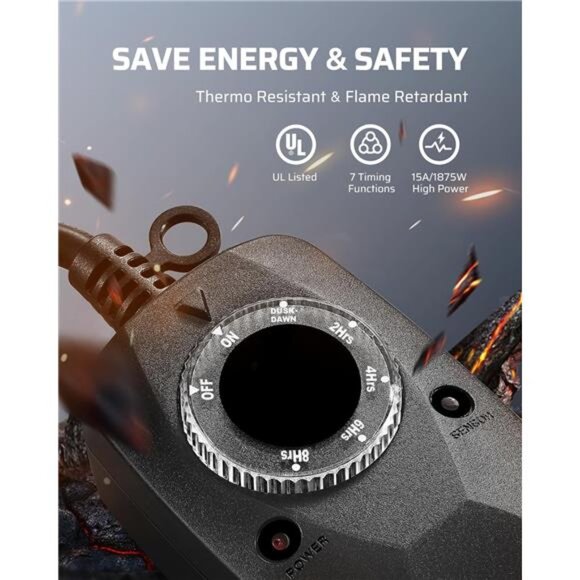 Light Timer Outdoor Weatherproof with 12FT Extension Cord,Photocell Timer Switch - Picture 5 of 8